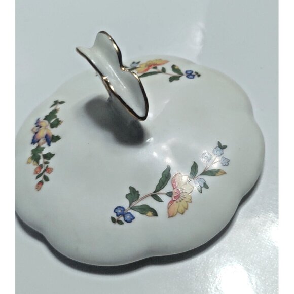 Aynsley Vintage Bone China Cottage Garden - Lidded Jam Pot Butterfly Handle 5" - Picture 5 of 14